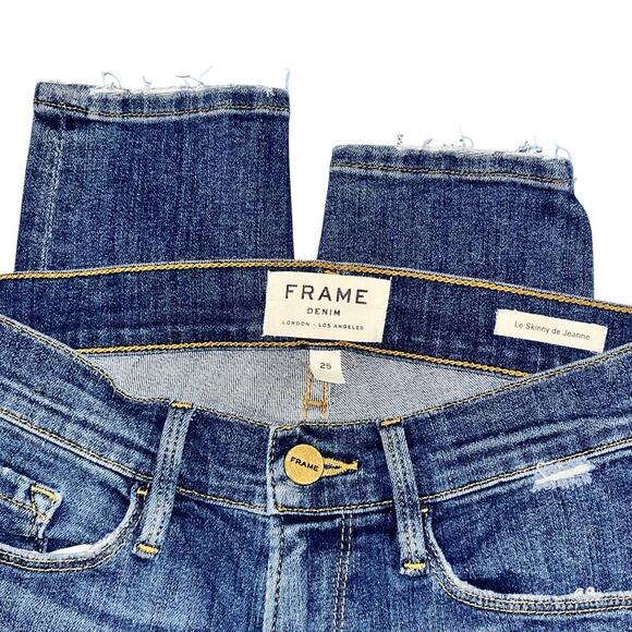 FRAME Le Skinny de Jeanne Distressed Skinny Jeans Hilltop Wash Size 25 - Picture 3 of 8